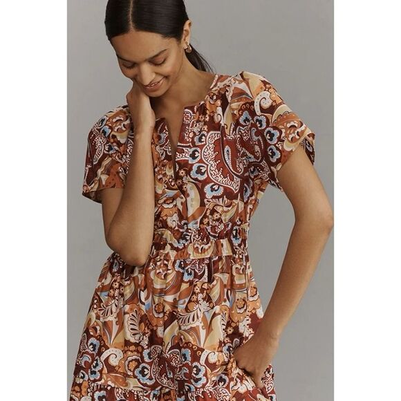 Anthropologie Somerset Maxi Dress Womens Small Bronze Orange Floral Pockets NWT - Picture 3 of 12